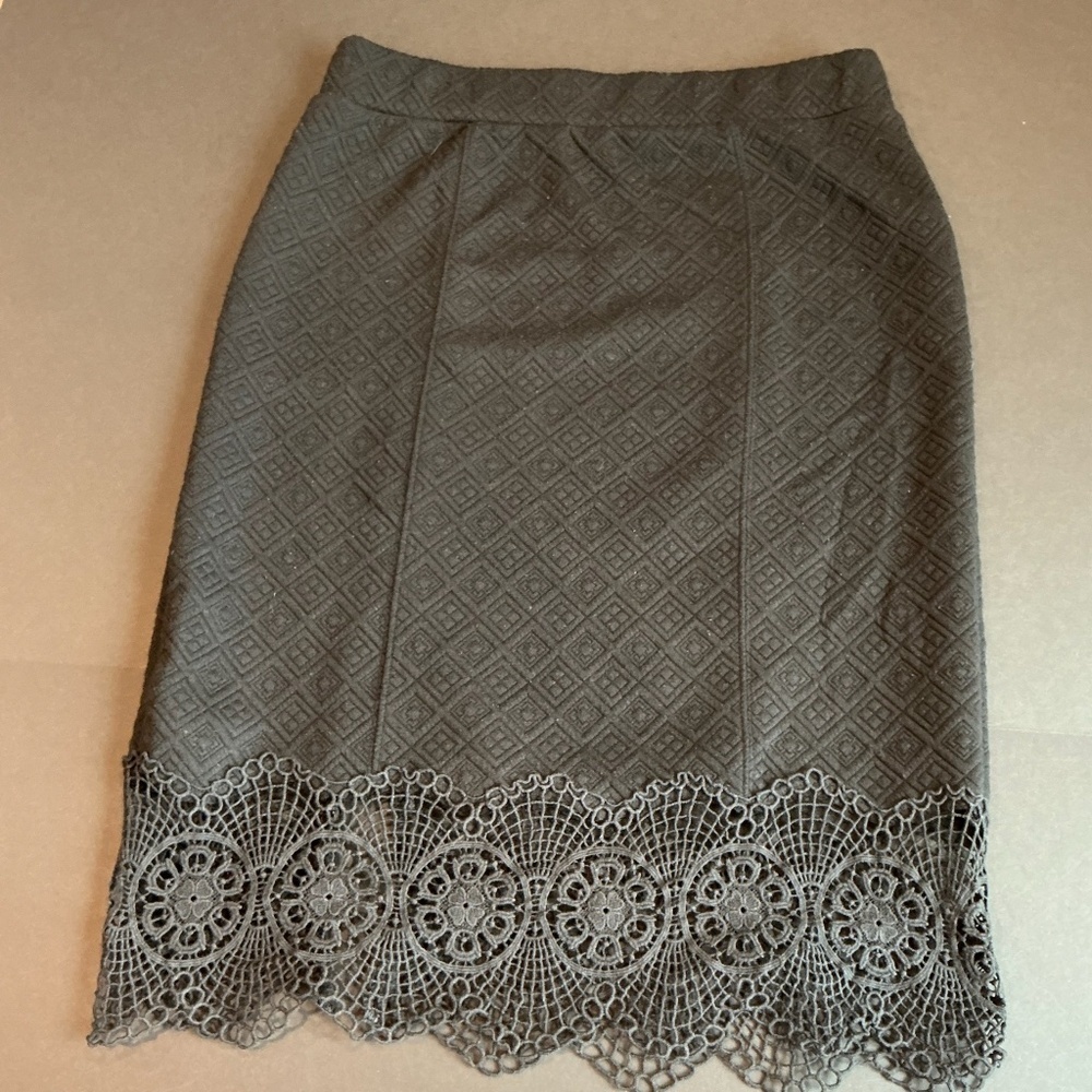 Free People Black Textured Knit Lace Hem Midi Skirt Boho Festival - Picture 2 of 6